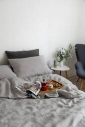 Light Gray Linen Bedding Set, 100% Washed Duvet Cover With Pillowcases - thumbnail 1