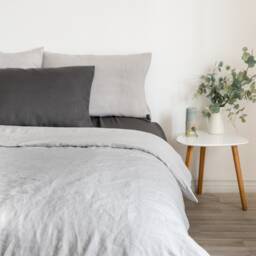 Light Gray Linen Bedding Set, 100% Washed Duvet Cover With Pillowcases - thumbnail 2