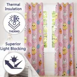 Cute Easter Bunny Chick Carrot Egg Pink Polka Dot Seamless Pattern Readymade Eyelet Ring Top Thermal 100% Blackout Curtains - thumbnail 3