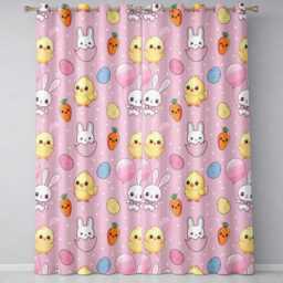 Cute Easter Bunny Chick Carrot Egg Pink Polka Dot Seamless Pattern Readymade Eyelet Ring Top Thermal 100% Blackout Curtains - thumbnail 2