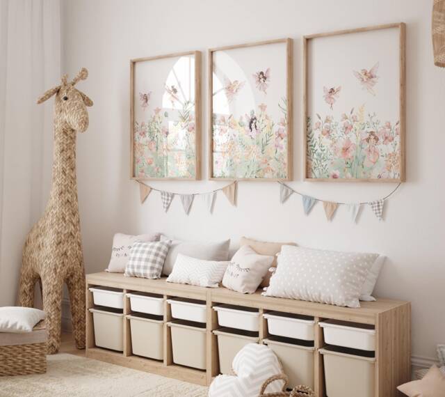 Set Of 3 Fairy Prints, Kids Fairy Prints, Nursery Wall Art, Theme Decor, Girls Toddler Room, Prints - image 1