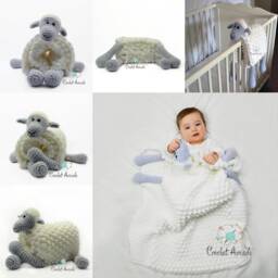 Cuddle & Play Lamb Baby Blanket - Sheep Crib & Toy Crochet Made To Order - thumbnail 4