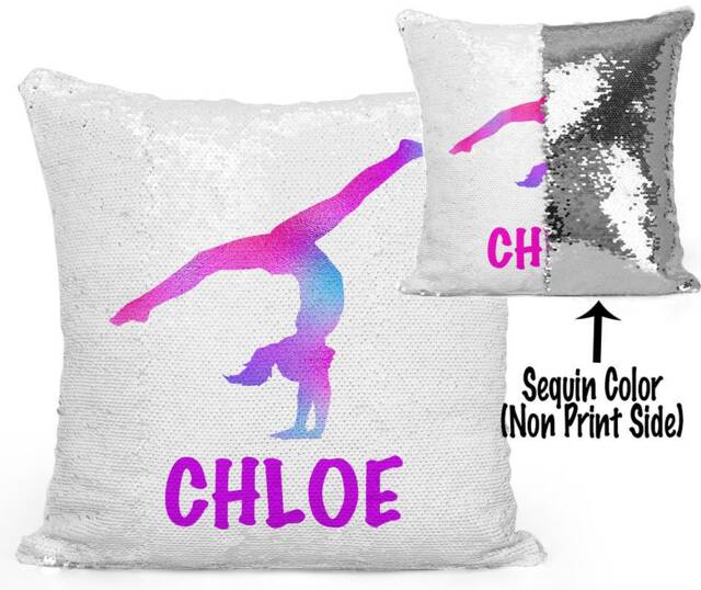 Personalized Gymnast Mermaid Sequin Flip Pillow Handstand, Custom Gymnastics Pillow, Gymnast - image 1