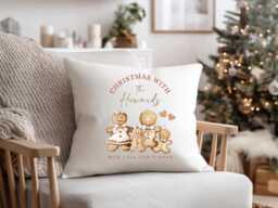 Personalised Gingerbread Family Christmas Cushion - Custom Name Pillow, Decor, Throw Blanket - thumbnail 1