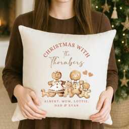 Personalised Gingerbread Family Christmas Cushion - Custom Name Pillow, Decor, Throw Blanket - thumbnail 4