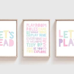 Set Of 3 Playroom Prints, Rainbow, Decor, Let's Play, Read, Reading Corner, Kids Wall Art, Rainbow Boys Wall Art - thumbnail 3