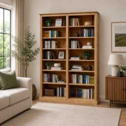 Solid Wood Bookcase, 7Ft Tall Adjustable Shelving, Scandinavian Pine Library Bookshelves