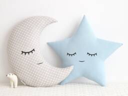 Decorative Cushions For Baby Crib Star & Moon Nursery Pillows Boy Room Decor Soft Gray Sky Blue 1St Gift Kids Teepee Play Neutral Girl Cot - thumbnail 1