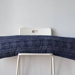 Hmong Lumbar Pillow Cover Indigo Batik, Embroidered Hemp, Boho Farmhouse Decor - 14x48 - thumbnail 3