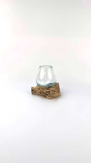 Small Glass & Teak Root Vase - Handmade Molten Art Decor Unique Eco Friendly Home Gift Table Garden Decoration Recycled - image 1