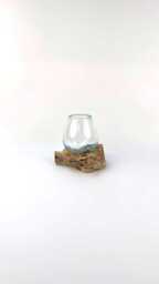 Small Glass & Teak Root Vase - Handmade Molten Art Decor Unique Eco Friendly Home Gift Table Garden Decoration Recycled - thumbnail 1
