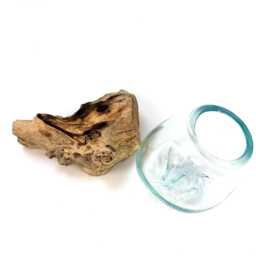 Small Glass & Teak Root Vase - Handmade Molten Art Decor Unique Eco Friendly Home Gift Table Garden Decoration Recycled - thumbnail 3