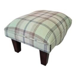Footstool in Balmoral Sage Tartan Fabric Standing On Mahogany Solid Wood Legs - thumbnail 2