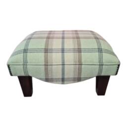 Footstool in Balmoral Sage Tartan Fabric Standing On Mahogany Solid Wood Legs - thumbnail 1