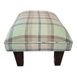 Footstool in Balmoral Sage Tartan Fabric Standing On Mahogany Solid Wood Legs - thumbnail 3