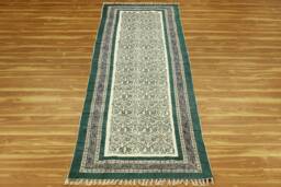 Handmade Cotton Runner Rug Green Black Block Print, Hallway Stair Decor - thumbnail 1