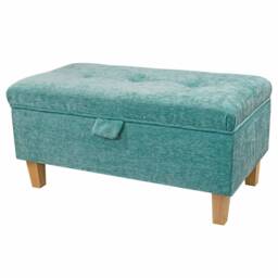 Handmade Blue Marl 70cm Buttoned Storage Ottoman - Manhattan Lagoon Fabric Bespoke British Made