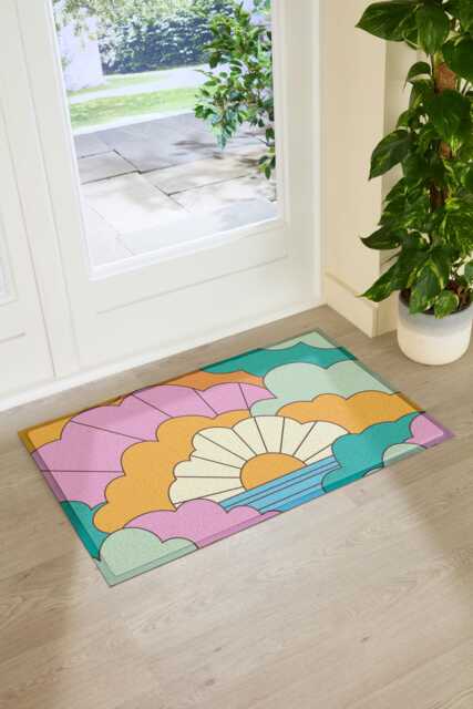 Elizabeth Olwen Retro Clouds Indoor Outdoor Doormat - Mid Century Entrance Rug Abstract Home Decor Housewarming Gift 90x60cm - image 1