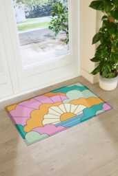 Elizabeth Olwen Retro Clouds Indoor Outdoor Doormat - Mid Century Entrance Rug Abstract Home Decor Housewarming Gift 90x60cm - thumbnail 1