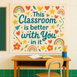 Rainbow Classroom Tapestry Banner Teacher Wall Decor, Motivational Art - thumbnail 1