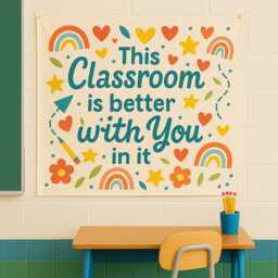 Rainbow Classroom Tapestry Banner Teacher Wall Decor, Motivational Art - thumbnail 4