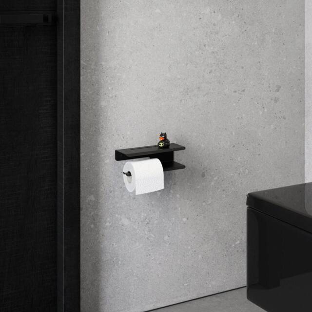 Modern Black Toilet Roll Holder With Shelf Stainless Steel Bathroom Accessory - image 1