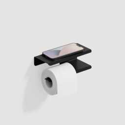 Modern Black Toilet Roll Holder With Shelf Stainless Steel Bathroom Accessory - thumbnail 3