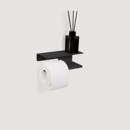 Modern Black Toilet Roll Holder With Shelf Stainless Steel Bathroom Accessory - thumbnail 2