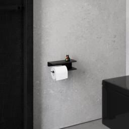 Modern Black Toilet Roll Holder With Shelf Stainless Steel Bathroom Accessory