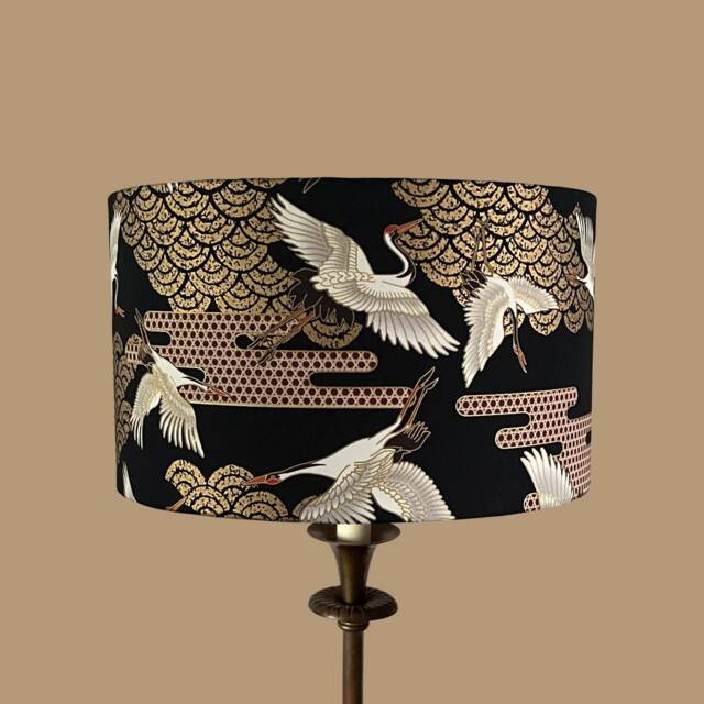 Luxury Oriental Art Deco Japanese Cranes Lampshade Black & Gold - image 1