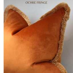 Orange Velvet Cushion Cover With Fringe Custom Size + Trim Colour - thumbnail 2
