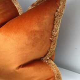Orange Velvet Cushion Cover With Fringe Custom Size + Trim Colour - thumbnail 3