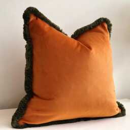 Orange Velvet Cushion Cover With Fringe Custom Size + Trim Colour - thumbnail 4