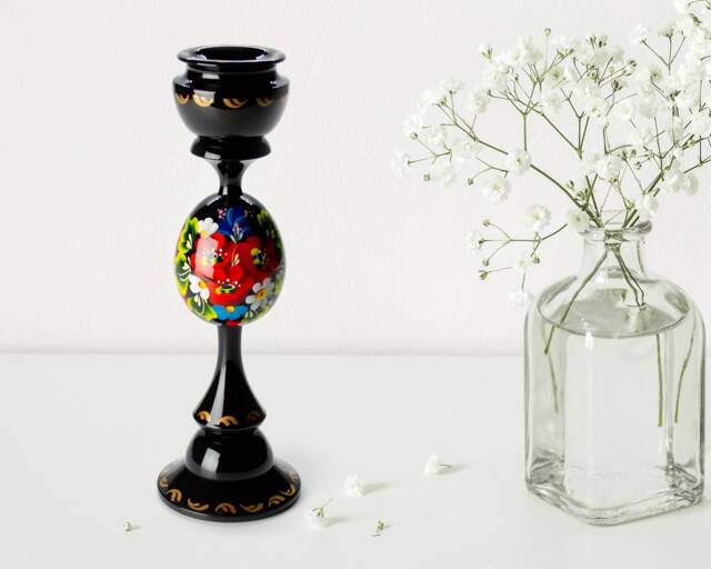 Hand Painted Ukrainian Candlestick Holder Petrykivka Floral Decor S071 - image 1