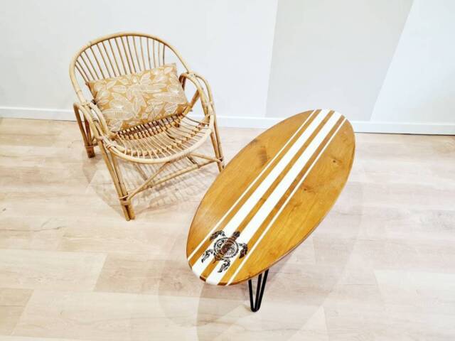 Wooden Coffee Table Pine Surfboard - image 1