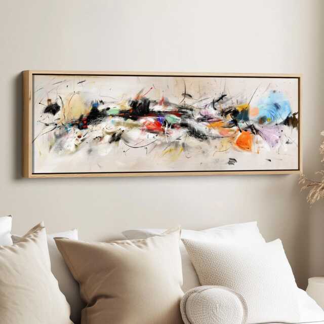 Modern Abstract Expressionist Long Horizontal Wall Art Wide Canvas For Living Room Above Sofa Statement Artwork - image 1