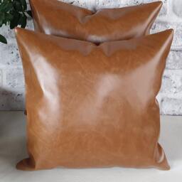 Camel Faux Leather Pillow Cover Black Linen Kilim Pattern - thumbnail 4
