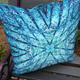 Kaleidoscope Trees Showerproof Cushion - Blue Teal Exterior Accent Pillow Garden Seat in Fresh Blues Gardener Gift - thumbnail 3