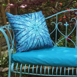 Kaleidoscope Trees Showerproof Cushion - Blue Teal Exterior Accent Pillow Garden Seat in Fresh Blues Gardener Gift - thumbnail 2
