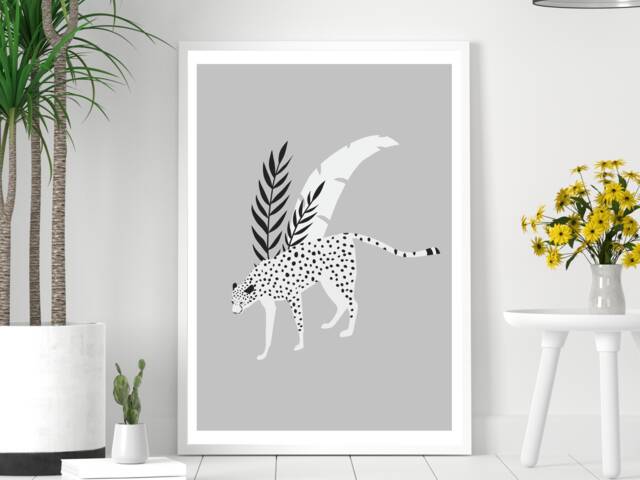 Monochrome Cheetah - Animal Print Modern Poster Home Decor Gift Bespoke A5 A4 A3 Framed - image 1
