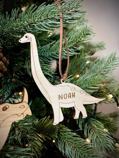 Christmas Personalised Brachiosaurus Dinosaur Bauble - Wooden Tree Decoration Kids Xmas - image 1