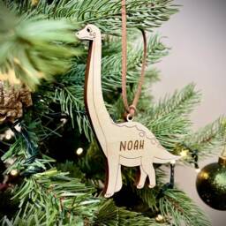 Christmas Personalised Brachiosaurus Dinosaur Bauble - Wooden Tree Decoration Kids Xmas - thumbnail 4