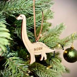 Christmas Personalised Brachiosaurus Dinosaur Bauble - Wooden Tree Decoration Kids Xmas - thumbnail 2