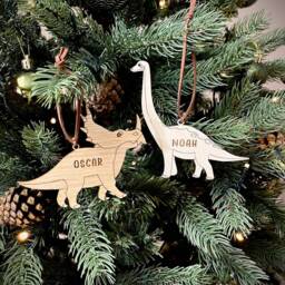 Christmas Personalised Brachiosaurus Dinosaur Bauble - Wooden Tree Decoration Kids Xmas - thumbnail 3
