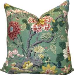 G.p & J Baker Little Magnolia Emerald Linen Double Sided Cushion Cover Pillow - thumbnail 1