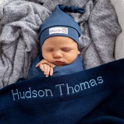 Personalised Cotton Knit Baby Blanket Navy