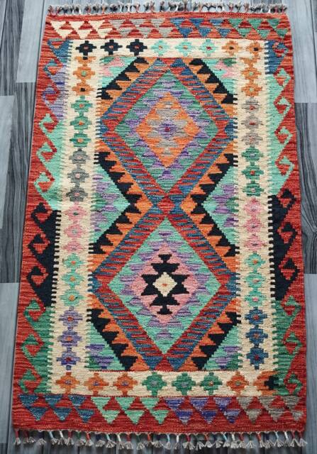 Kilim Rug Multicolour, Handmade Artisan Afghan Turkish Aztec Geometric Wool 128x82 cm - image 1