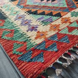 Kilim Rug Multicolour, Handmade Artisan Afghan Turkish Aztec Geometric Wool 128x82 cm - thumbnail 2