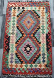 Kilim Rug Multicolour, Handmade Artisan Afghan Turkish Aztec Geometric Wool 128x82 cm - thumbnail 1