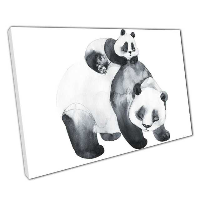 Mother Panda Cub Watercolor Canvas Wall Art For Home Office Decor - image 1